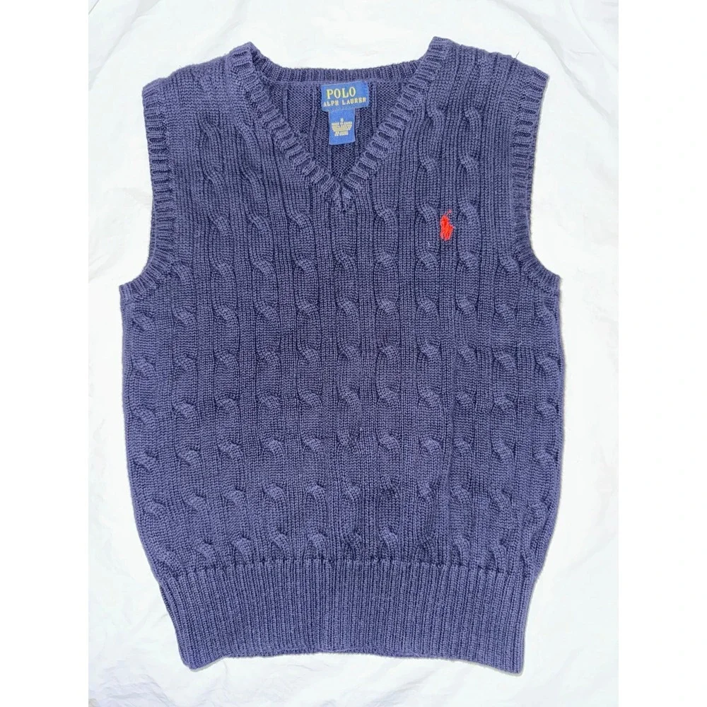 Polo Ralph Lauren boys cable‎ knit blue vest size 6